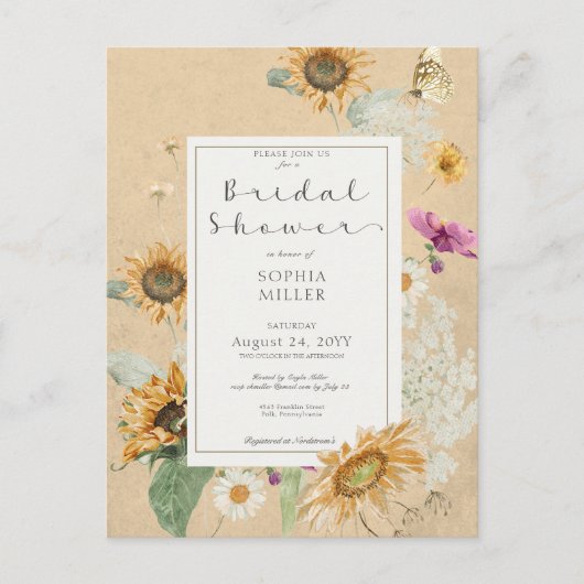 Zomerzonnebloem Bloemen Bruiloftsinvitatatie Briefkaart (Voorkant)