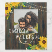 Zomerzonnebloemen Landelijke Houten Bruiloft Wijn Etiket (Enkel label)