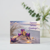 Zomerzonnewende Groeten Kaarsen op het Strand Briefkaart (Staand voorkant)