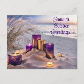 Zomerzonnewende Groeten Kaarsen op het Strand Briefkaart