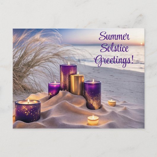 Zomerzonnewende Groeten Kaarsen op het Strand Briefkaart (Voorkant)