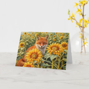 Zomerzonnewende Litha Rode Vos en Zonnebloemen Kaart