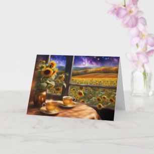 Zomerzonnewende Mystieke Thee en Zonnebloemen Mooi Kaart