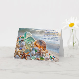 Zomerzonnewende Oceaanstrand Schelpen Zee Glas Kaart