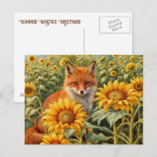 Zomerzonnewende Rode Vos en Zonnebloemen Briefkaart