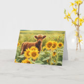 Zomerzonnewende Schattig Hoogland Kalf Koe  Kaart (Gele Bloem)