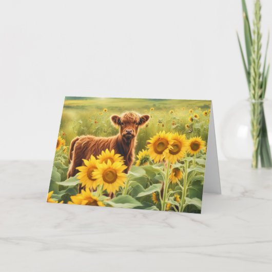 Zomerzonnewende Schattig Hoogland Kalf Koe  Kaart (Voorkant)