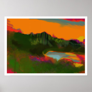 Zomerzonsondergang Abstract landschap Poster