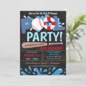 Zomerzwembad Baseball Feest Uitnodiging (Staand voorkant)