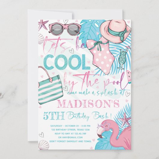 Zomerzwembad Verjaardagsfeest Schattige Roze Turqu Kaart (Voorkant)
