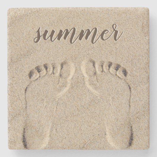 Zomfvoetafdrukken in zand stenen onderzetter (Voorkant)