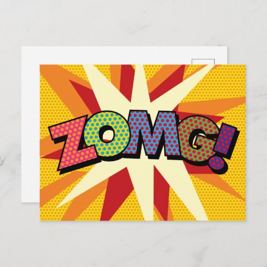 ZOMG Fun Retro Comic Book Pop Art Aankondigingskaart (Voorkant / Achterkant)