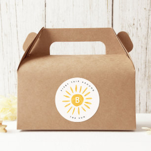 zon 1e verjaardag waterverf zon monogram ronde sticker