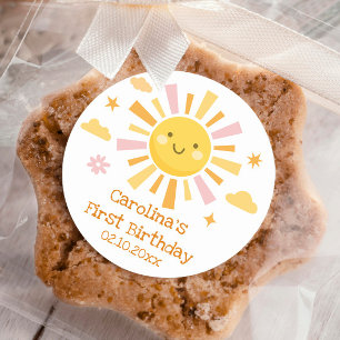 Zon 1e Verjaardagsfeest Meisje Ronde Sticker