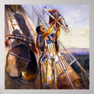 “Zon aanbidden in Montana” door Charles Russell Poster