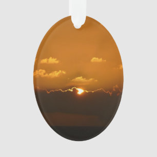 Zon Achter Wolken I Oranje Zonsondergang Foto Ornament