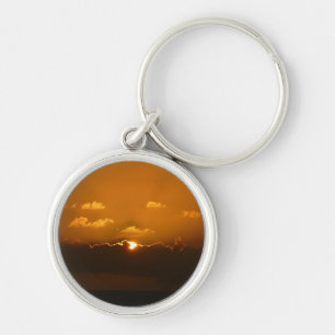 Zon Achter Wolken I Oranje Zonsondergang Foto Sleutelhanger