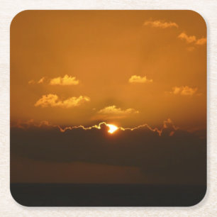 Zon Achter Wolken I Oranje Zonsondergang Foto Vierkante Kartonnen Onderzetter