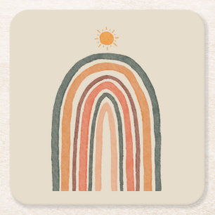 Zon boven een regenboog vierkante kartonnen onderzetter