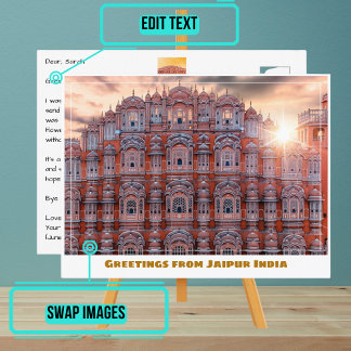 Zon boven Hawa Mahal in Jaipur India Briefkaart