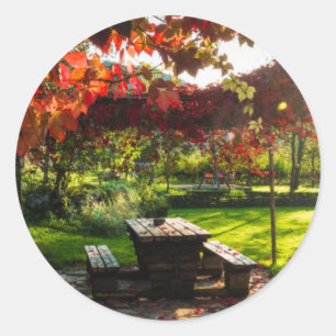 Zon door herfstbladeren, Kroatië Ronde Sticker