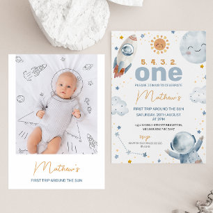 Zon Eerste Reis Rond de Zon Foto 1e Verjaardag Kaart