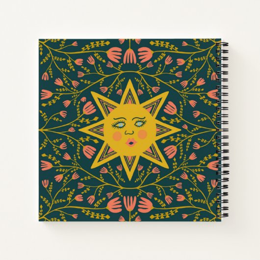 Zon en bloeiende wijnstokken Patroon Boho Schattig Notitieboek (Achterkant)