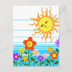 Zon en bloemen briefkaart