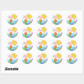 Zon en bloemen ronde sticker (Vel)