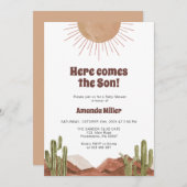 Zon en cactus Baby shower Save The Date (Voorkant / Achterkant)