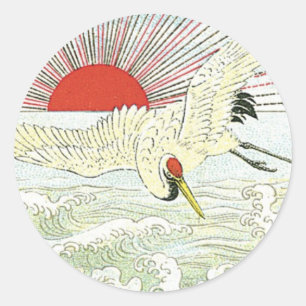 Zon en kraan Vogel  Japans Silk Label