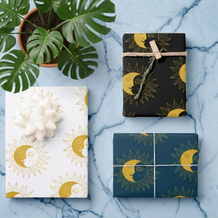Zon en Maan Boho Line Art Golden Variety Pack Inpakpapier Vel