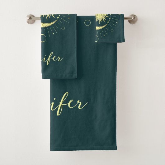 Zon en maan hemelontwerp met maanfasen bad handdoek (Insitu)