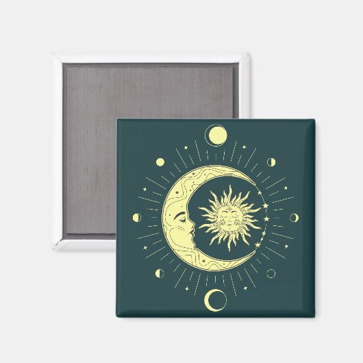 Zon en maan hemelontwerp met maanfasen magneet (Voorkant / Achterkant)