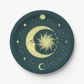 Zon en maan hemelontwerp met maanfasen papieren bordje (Voorkant)