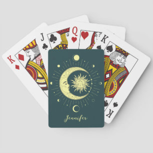 Zon en maan hemelontwerp met maanfasen pokerkaarten