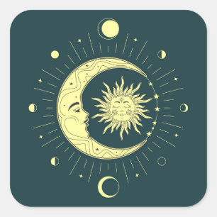 Zon en maan hemelontwerp met maanfasen vierkante sticker