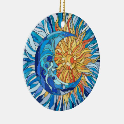 Zon en Maan Mozaïek Kunst Keramisch Ornament (Rechts)