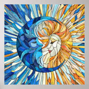 Zon en Maan Mozaïek Kunst Poster