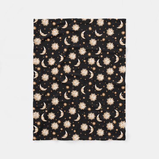 Zon en maan op zwart fleece deken (Voorkant)