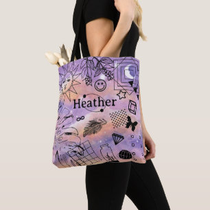Zon en Maan Paarse Hemel Gepersonaliseerde Canvas  Draagtas
