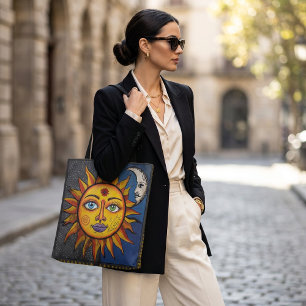 Zon- en Maan Tote Tas met Kleurrijke Hemelse Kunst