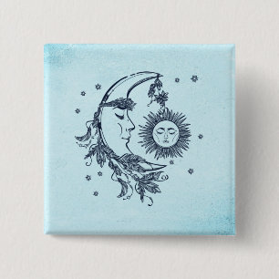 Zon en Maan Vierkante Button 5,1 Cm