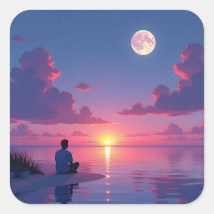 Zon en maan vierkante sticker
