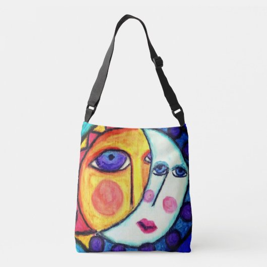 Zon- en Moon-Abstracte kunst Crossbody Tas (Achterkant)