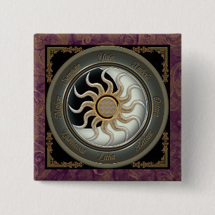 Zon- en Moon Pagan Wheel Vierkante Button 5,1 Cm