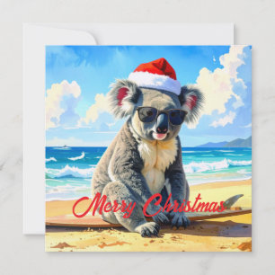 Zon en Surf Koala Kerstman Hoed Feestdagenkaart