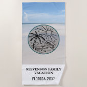 Zon en vun Family Vacation Palm Tree Sand Sky Strandlaken (Voorkant)