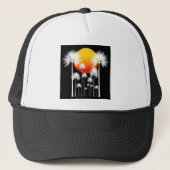 Zon en witte silhouet palmbomen trucker pet (Voorkant)