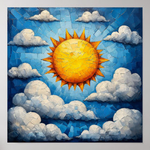 Zon en wolken mozaïek wandkunst poster